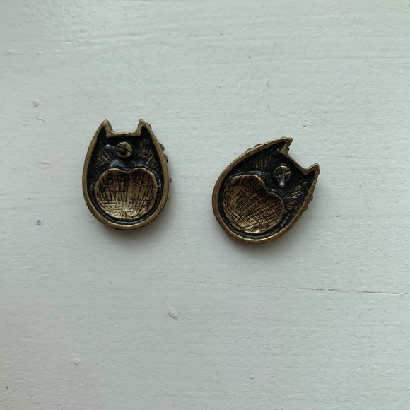 Cute brass & turquoise enamel owl earrings - Picture 5 of 7